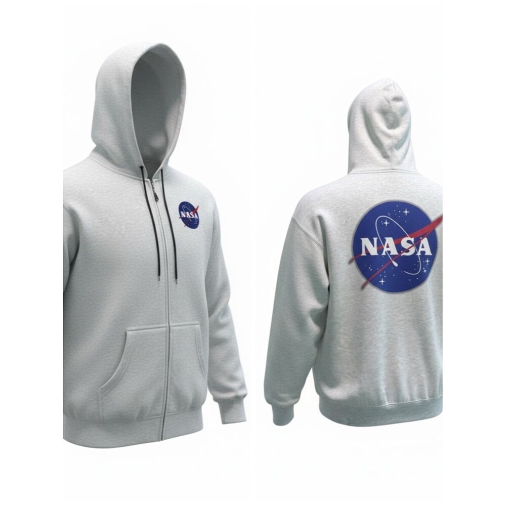 NASA Logo Hoodie XL Gray Zip-Up Sweatshirt | Kennedy Space Center Style